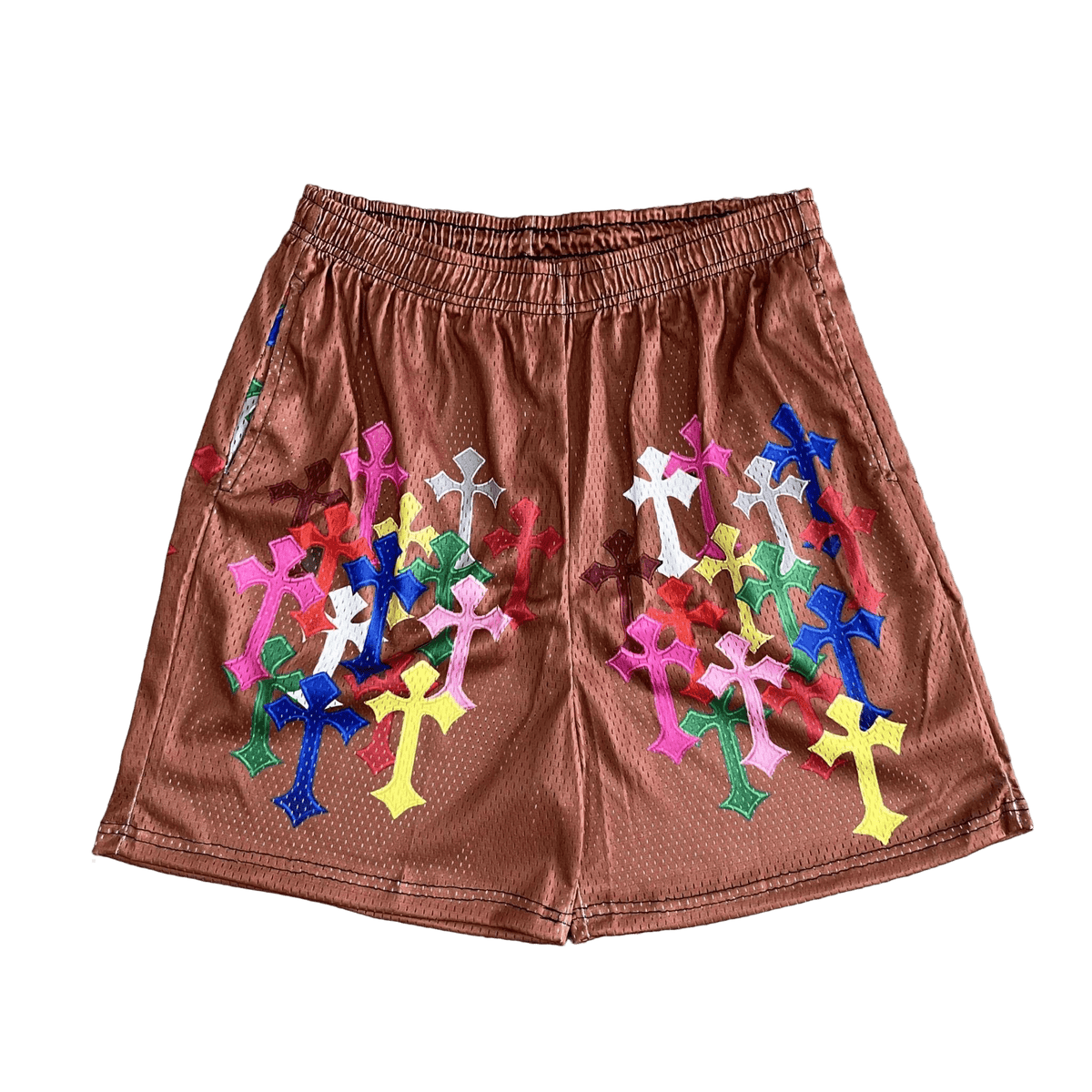 RDMCLOTHINGART tapestry hoodie COLORFUL CROSS MESH SHORTS-8718