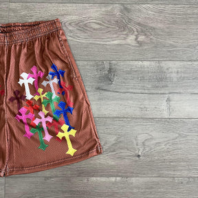 RDMCLOTHINGART tapestry hoodie COLORFUL CROSS MESH SHORTS-8718