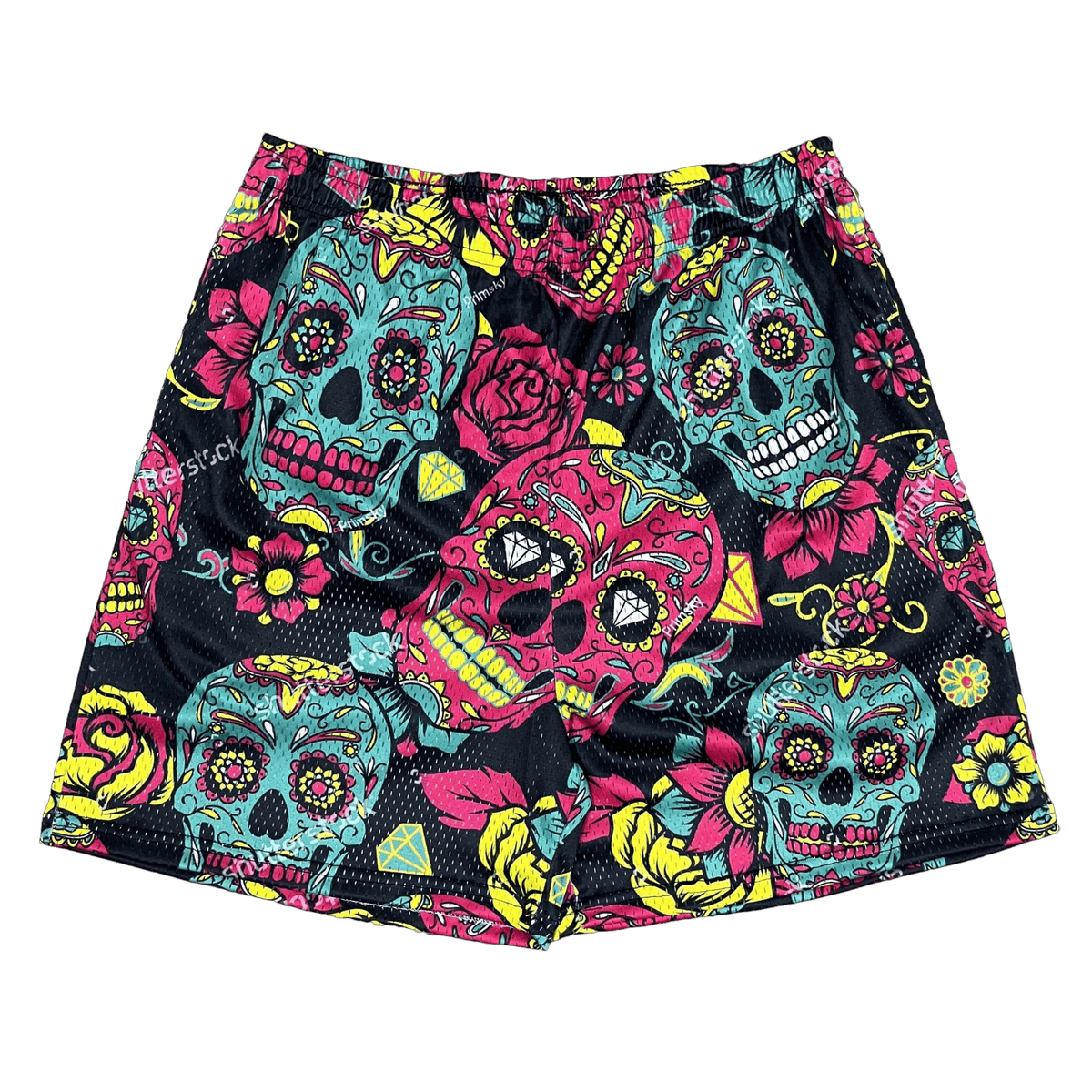 RDMCLOTHINGART tapestry hoodie COLORFUL SKULL MESH SHORTS-8694