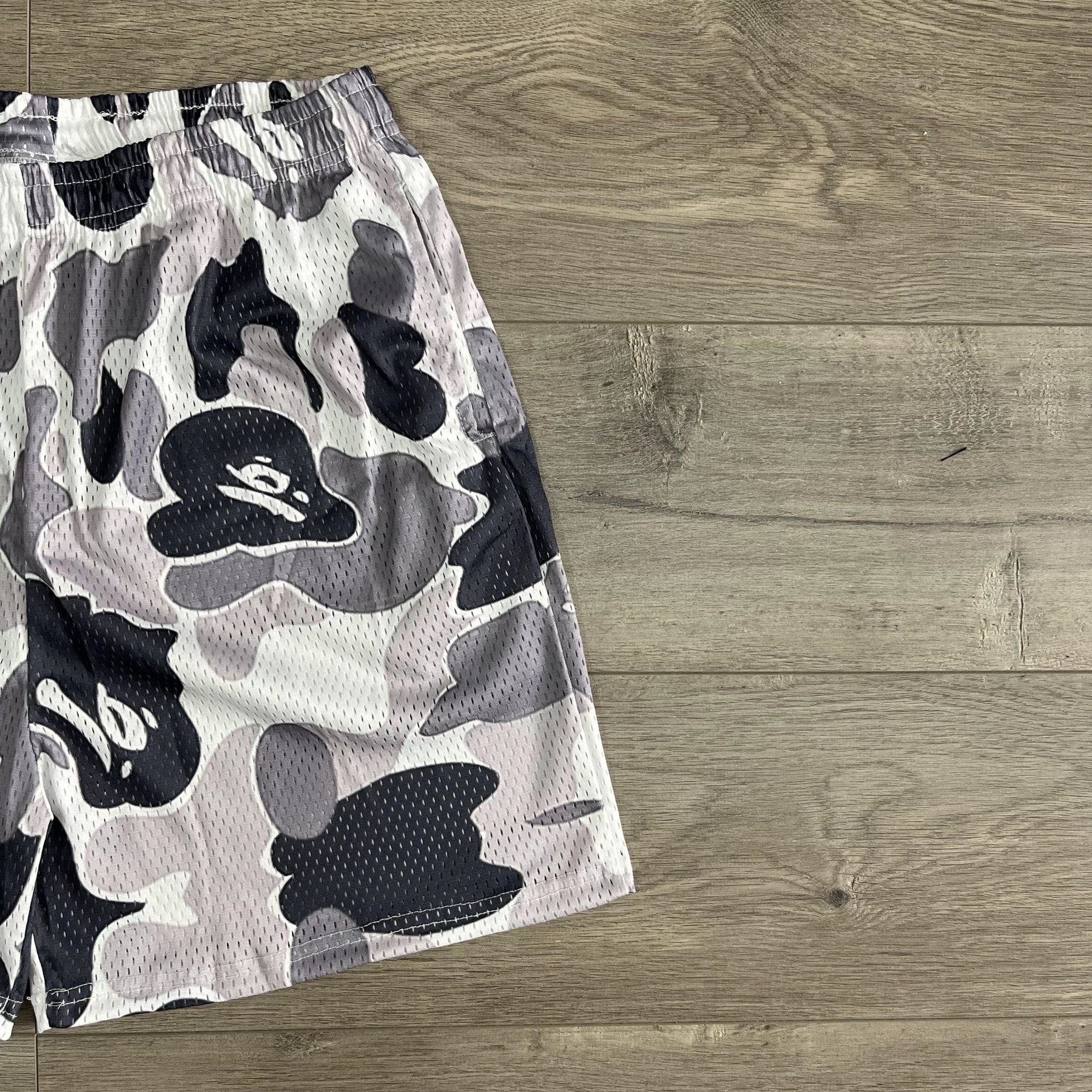 RDMCLOTHINGART tapestry hoodie GREY CAMO MESH SHORTS-8700