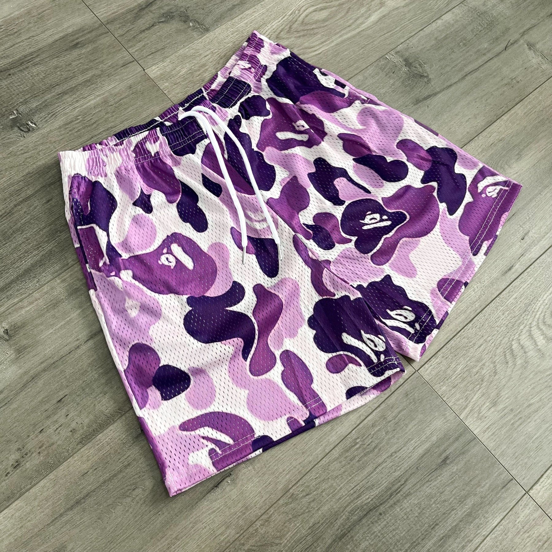 PURPLE CAMO MESH SHORTS-8697