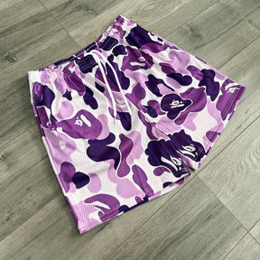 PURPLE CAMO MESH SHORTS-8697