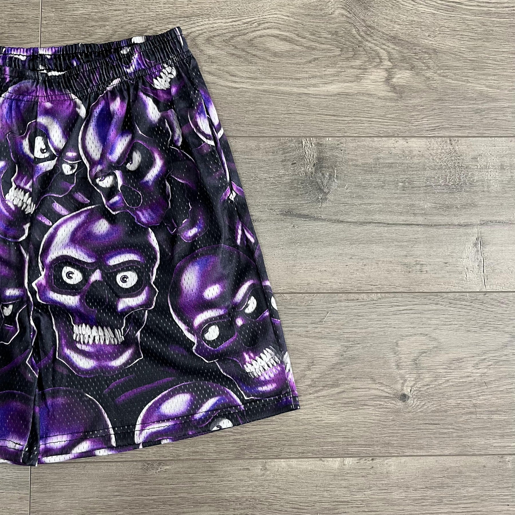 RDMCLOTHINGART tapestry hoodie PURPLE SKULL MESH SHORTS-8735