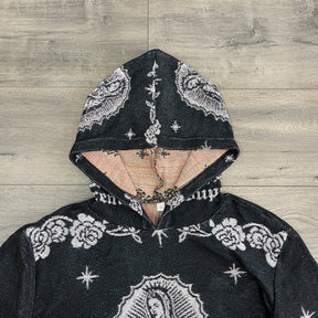 RDMCLOTHINGART tapestry hoodie VIGENCITA BLACK TAPESTRY HOODIE