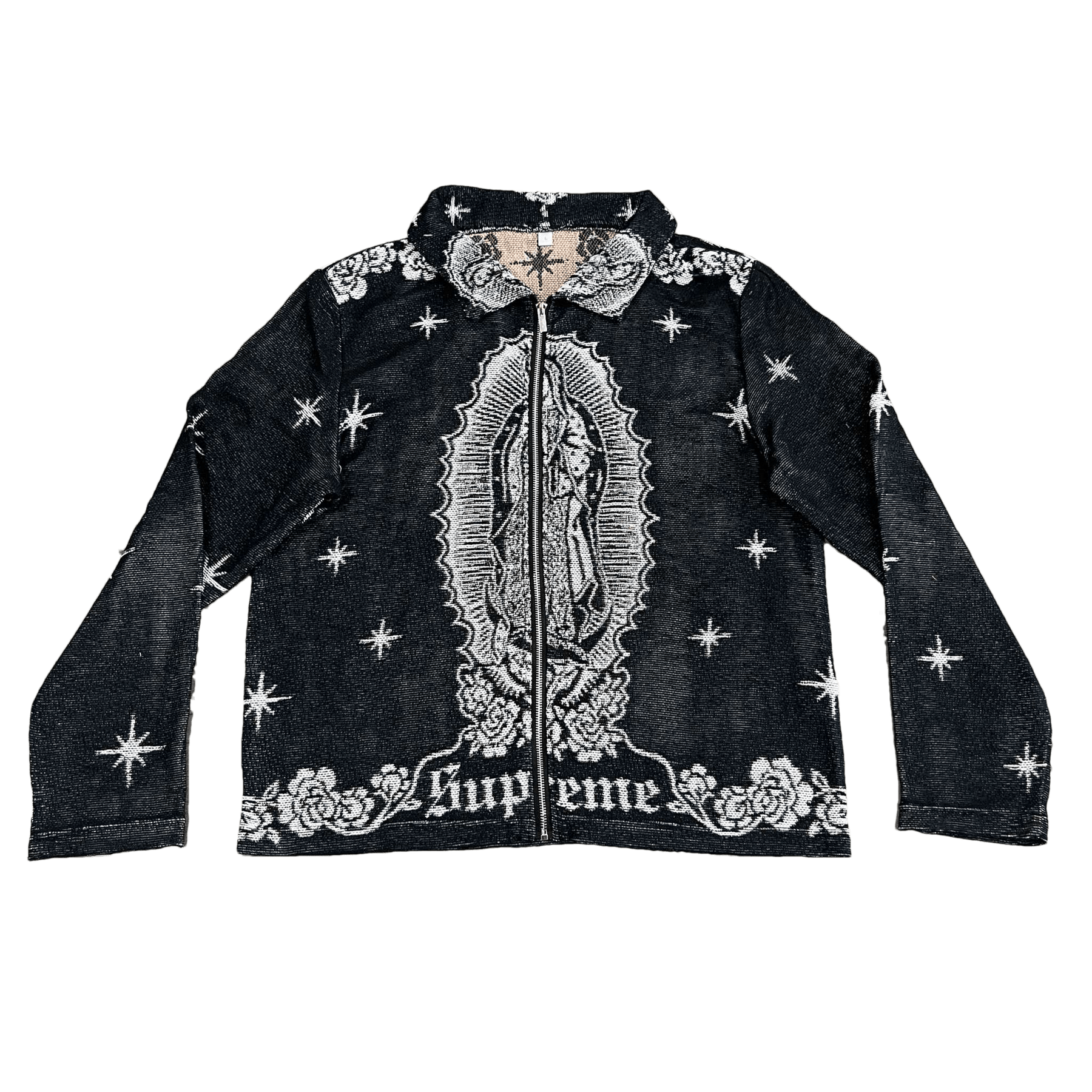 RDMCLOTHINGART tapestry hoodie VIRGENCITA BLACK TAPESTRY JACKET